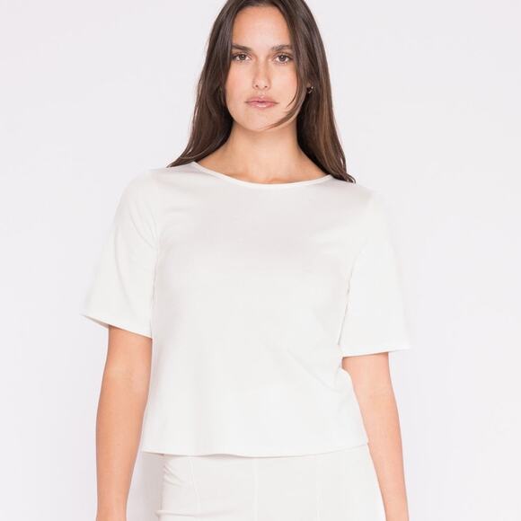 Ripley Rader White Off White Ponte Knit Short Sleeve Relaxed Extended Top 1 XS - Picture 1 of 10